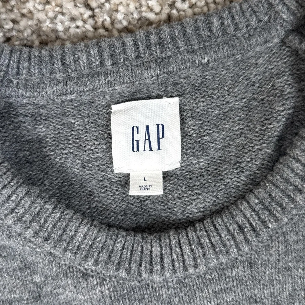 GAP Sweater Mens Large Gray Cream Wool Fair‎ Isle Neutral Multi Crewneck Raglan